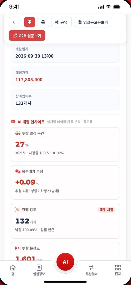 개찰결과 AI 분석 화면